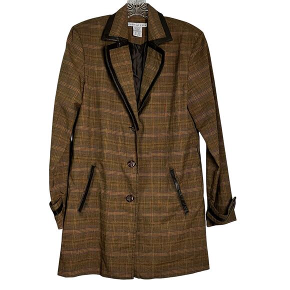Versailles Jackets & Blazers - Versailles Brown Plaid Trenchcoat Long Blazer Classic Corporate ‎ 6 (2994)